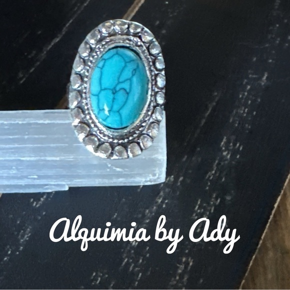 Turquoise and Silver Statement Ring adjustable cuff - Picture 1 of 1